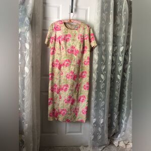 Jessica London Dress Cottagecore Floral 16WT Plus Sz Midi Linen Blend